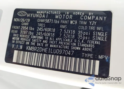 2020 Hyundai Palisade Sel from USA, damaged, VIN KM8R2DHE1LU097047